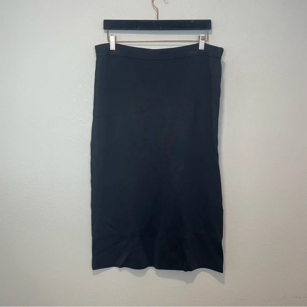 NEW J Crew Fitted Midi Sweater Skirt in Black Elastic Stretch Size XXL